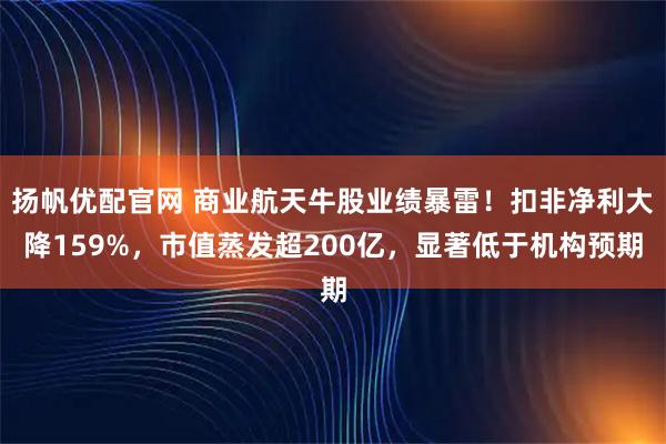 扬帆优配官网 商业航天牛股业绩暴雷！扣非净利大降159%，市值蒸发超200亿，显著低于机构预期